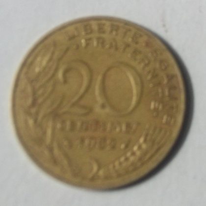 20 Centimes 1982 Liberte Egalite Fraternite (used) | Indian Postage Stamps | Indian Coins | Old Indian Currency | Rare Indian Coins | Numismatic Collection India