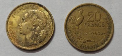 20 Francs 1950 Liberte Egalite Fraternite (used) | Indian Postage Stamps | Indian Coins | Old Indian Currency | Rare Indian Coins | Numismatic Collection India