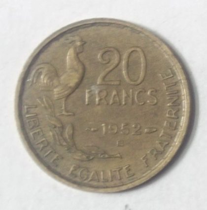 20 Francs 1952 Liberte Egalite Fraternite (used) | Indian Postage Stamps | Indian Coins | Old Indian Currency | Rare Indian Coins | Numismatic Collection India