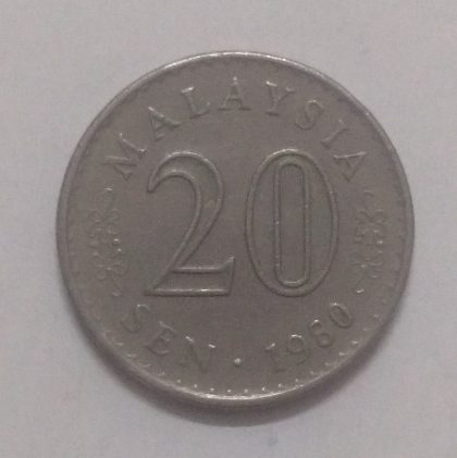 20 Sen _1980 Malaysia (used) | Indian Postage Stamps | Indian Coins | Old Indian Currency | Rare Indian Coins | Numismatic Collection India