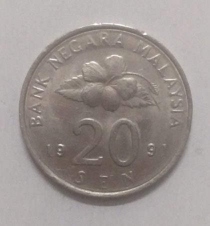 20 Sen _1991 Bank Negara Malaysia (used) | Indian Postage Stamps | Indian Coins | Old Indian Currency | Rare Indian Coins | Numismatic Collection India