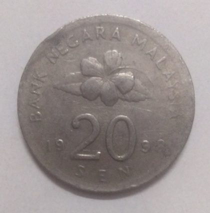 20 Sen _1998 Bank Negara Malaysia (used) | Indian Postage Stamps | Indian Coins | Old Indian Currency | Rare Indian Coins | Numismatic Collection India