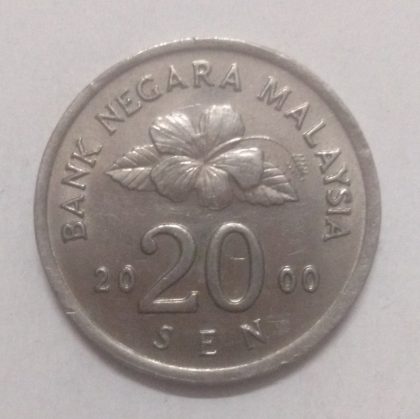 20 Sen _2000 Bank Negara Malaysia (used) | Indian Postage Stamps | Indian Coins | Old Indian Currency | Rare Indian Coins | Numismatic Collection India