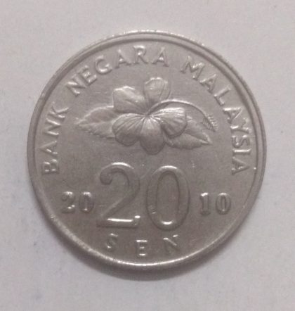20 Sen _2010 Bank Negara Malaysia (used) | Indian Postage Stamps | Indian Coins | Old Indian Currency | Rare Indian Coins | Numismatic Collection India