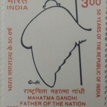 50th Anniv.of Republic: Tribute to Mahatma Gandhi  (Hinged/Gum washed stamp)