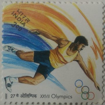 27th Olympics Discus Throw Event Rs.3 (Hinged/Gum washed stamp)