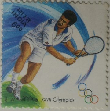27th Olympics ennis Event Rs.3 (Hinged/Gum washed stamp)