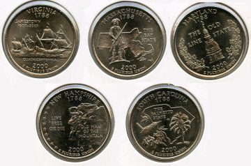 United States Quarter Dollars Set of 5 State Coins 2000 UNC