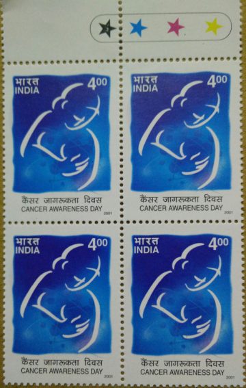 Cancer Awareness Day(Block of 4 TL Stamp)