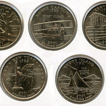 United States Quarter Dollars Set of  5 State Coins 2001 UNC