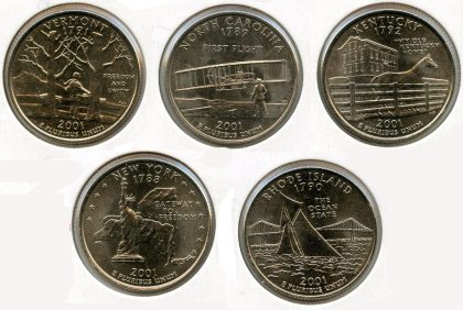 United States Quarter Dollars Set of  5 State Coins 2001 UNC | Indian Postage Stamps | Indian Coins | Old Indian Currency | Rare Indian Coins | Numismatic Collection India
