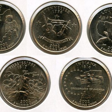 United States Quarter Dollars Set of  5 State Coins 2002 UNC