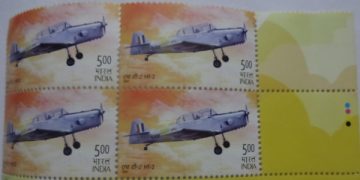 Hindustan Trainer No.2 First Aircraft Mfg. In India(Block of 4 TL Stamp)