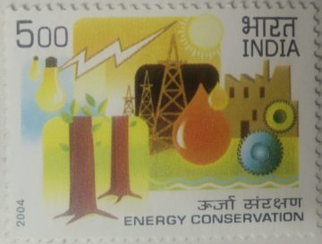 Energy Conservation , Energy , Rs 5  (Hinged/Gum washed stamp)