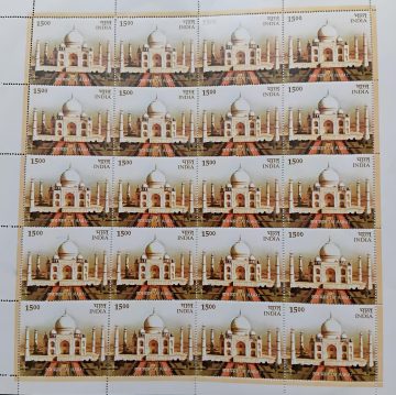 Taj Mahal , Tourism, Architecture, Archaeology , Rs 15  (Hinged/Gum washed stamp Fullsheet -20 Stamps)