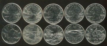 United States Quarter Dollars Set of 5 State Coins 2005 UNC