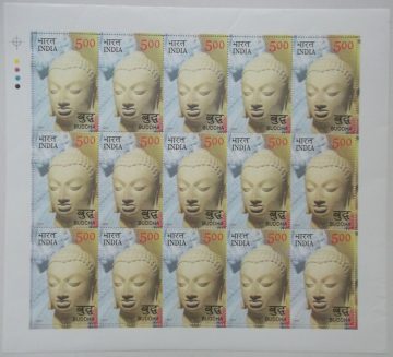 2550 Years of mahaparinirvana of The BuddhaMeditating Buddha sarnath Gandhara style Rs.5- MNH (Full sheet - 15 stamps)