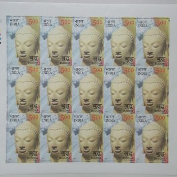 2550 Years of mahaparinirvana of The BuddhaMeditating Buddha sarnath Gandhara style Rs.5- MNH (Full sheet - 15 stamps)