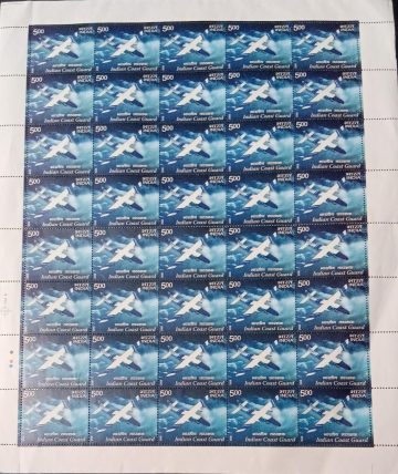30th Anniv.of Indian cost Guard, Dornier Fixed wing Aircraft ,  Rs.5- MNH (Stamp Full Sheets - 40stamps)