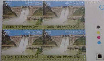 Bhakra Dam Irrigation, Dam, Golden Jubilee, Water Rs. 5 (Block of 4 TL Stamp)