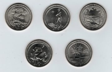 2013- Brilliant Uncirculated Set of 5 National Park Quarter Coins