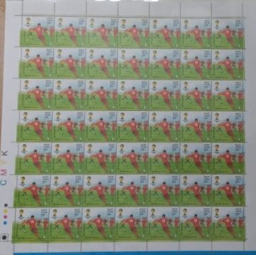FIFA World Cup 2014 Sports, Football, Association, World Cup, Tournament, Scissor Cut, FIFA, Emblem Rs.5- MNH (Stamp Full Sheets -49stamps)