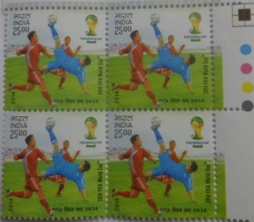 FIFA World Cup 2014 Sports, Football, Association, World Cup, Tournament, Kick Shot, FIFA, Emblem Rs. 25(Block of 4 TL Stamp)