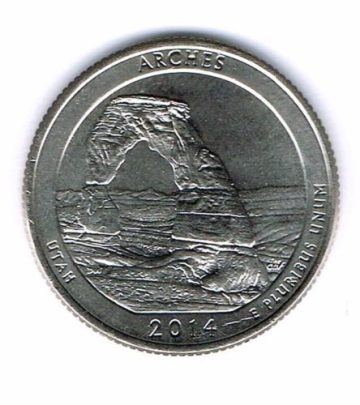 2014- Brilliant Uncirculated ARCHES UTAH National Park Quarter Coin