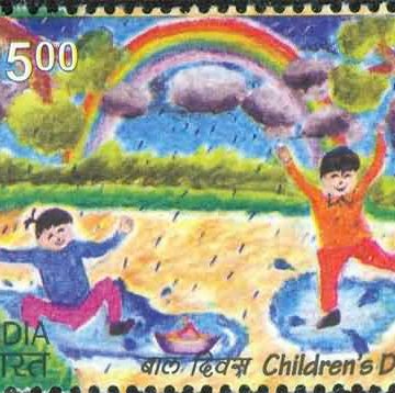 Childrens Day Childrens Day, Childrens Day, Painting, Rainbow, Children, Clouds, Rain Rs. 25 - MNH Stamp