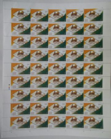 50th Anniversary of Haryana StatehoodFoundation DayEmblemShell (shankh)Chariot Rs. 5 - MNH (Full sheet - 45 stamps)