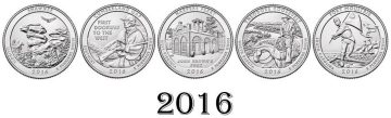 2016- Brilliant Uncirculated Set of 5 National Park Quarter Coins