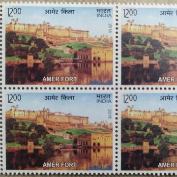 UNESCO World Heritage sites in india Forts. Amer Fort (Block of 4 TL Stamp)
