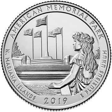 2019 Brilliant Uncirculated American Memorial Park in Northern Mariana Islands. Quarter Coin