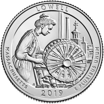2019 Brilliant Uncirculated Lowell National Historical Park in Massachusetts. Quarter Coin