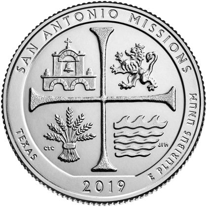 2019 - Brilliant Uncirculated San Antonio Missions National Historical Park in Texas. Quarter Coin | Indian Postage Stamps | Indian Coins | Old Indian Currency | Rare Indian Coins | Numismatic Collection India