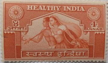 HEALTHY INDIA CHARITY LABELS 1950 - 4 ANNAS MNH STAMP