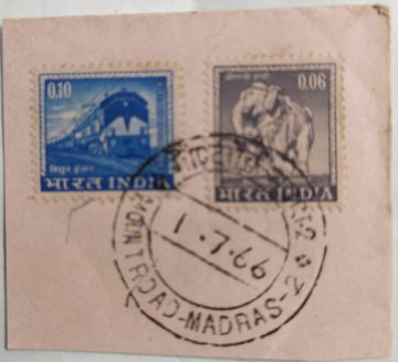01 Jul. '66 MountRoad -Madras-2  (Definitive Special Cancellation).(Double Stamp) 1st Day Cancellation