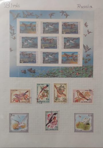Thematic Birds Stamps of RUSSIA 1 Minature sheet- 7 Stamps/ 5 Used/ 2 Mint