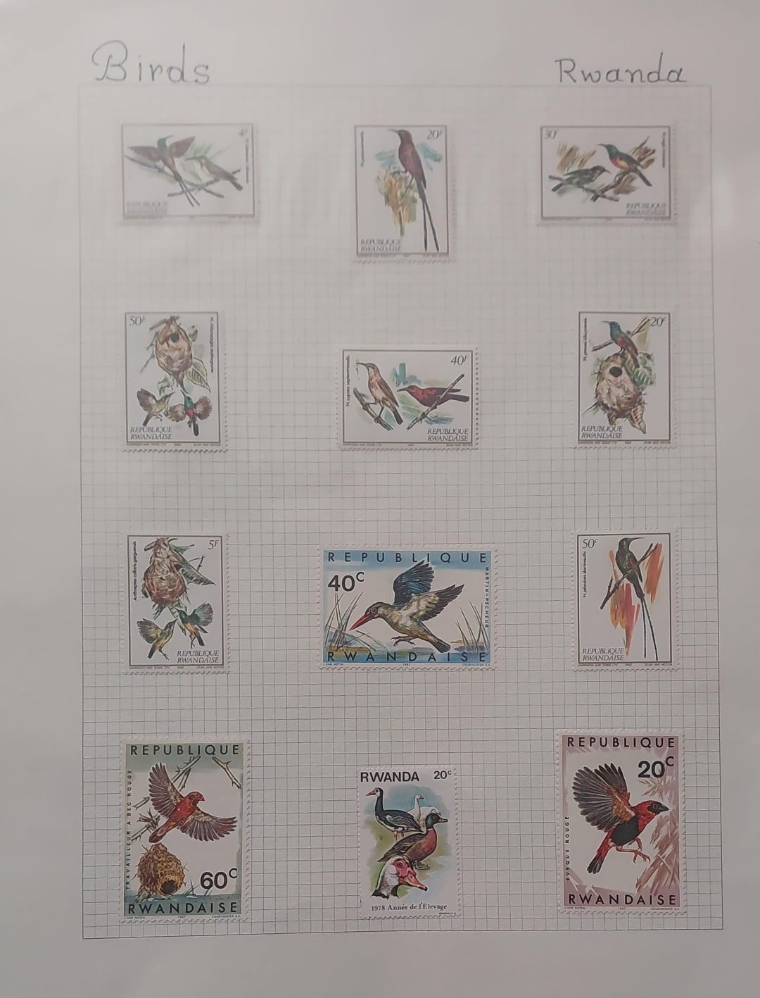 Thematic Birds Stamps of RWANDA 12 Stamps Mint