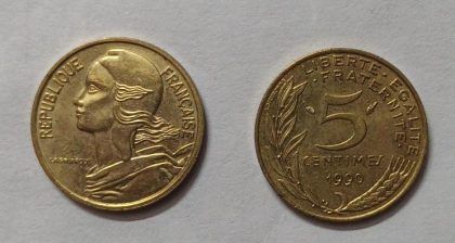5 Centimes 1990 Liberte Egalite Fraternite (used) | Indian Postage Stamps | Indian Coins | Old Indian Currency | Rare Indian Coins | Numismatic Collection India
