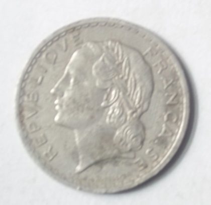 5 Francs RF 1938Francaise Repvbliqve (used) | Indian Postage Stamps | Indian Coins | Old Indian Currency | Rare Indian Coins | Numismatic Collection India - Image 2