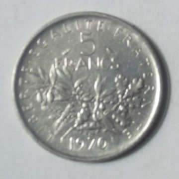 5 Francs 1970 Liberte Egalite Fraternite (used)