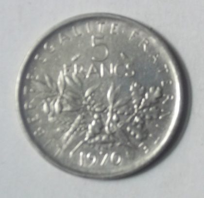 5 Francs 1970 Liberte Egalite Fraternite (used) | Indian Postage Stamps | Indian Coins | Old Indian Currency | Rare Indian Coins | Numismatic Collection India
