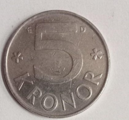 SWEDEN 5 KRONOR 1990(used) | Indian Postage Stamps | Indian Coins | Old Indian Currency | Rare Indian Coins | Numismatic Collection India