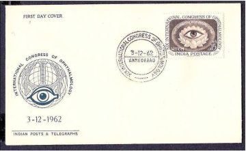 First Day Cover 03 Dec 1962 19th International Congress Of Ophthalmology, New Delhi (Fdc-1962) (Spots/Hinged/Slightly Damaged/Paper Stuck)