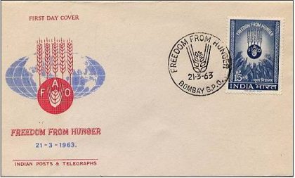 First Day Cover? 21 Mar.'63 Freedom Form Hunger. (fdc-1963) | Indian Postage Stamps | Indian Coins | Old Indian Currency | Rare Indian Coins | Numismatic Collection India