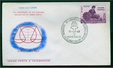 First Day Cover 10 Dec 1963 15th Anniversary Of Dec laration Of Human Rights (fdc-1963) (spots/hinged/slightly Damaged/paper Stuck)