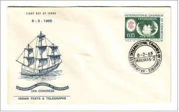 First Day Cover 08 Feb 1965 20th International Chamber Of Commerce Congress, New Delhi (fdc-1965) (spots/hinged/slightly Damaged/paper Stuck)
