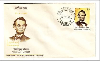 First Day Cover?15 Apr.'65 Death Centenary of Abraham Lincoin. (fdc-1965) | Indian Postage Stamps | Indian Coins | Old Indian Currency | Rare Indian Coins | Numismatic Collection India