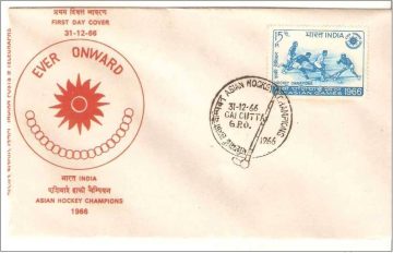 First Day Cover 31 Dec 1966 India's Hockey Victory In 5th Asian Games Bangkok (fdc-1966) (spots/hinged/slightly Damaged/paper Stuck)